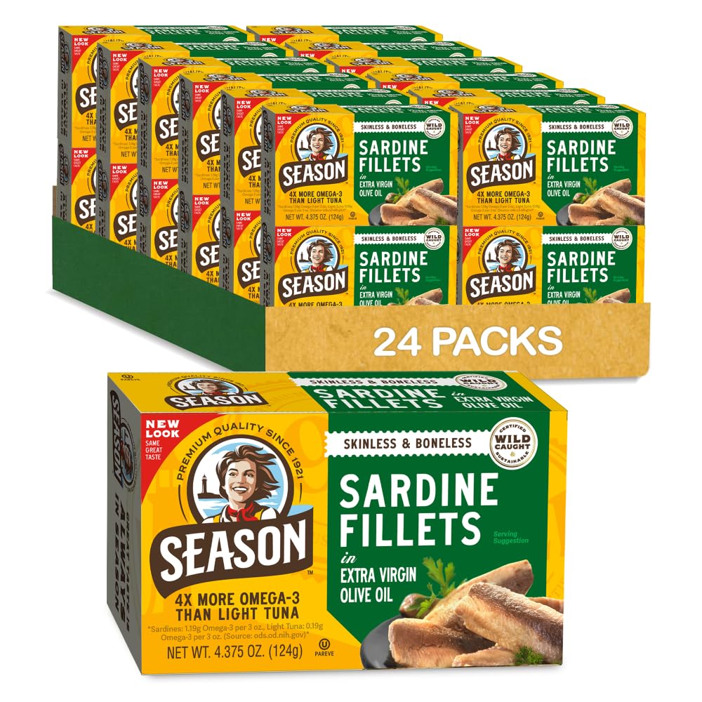 Season Sardine Fillets in Extra Virgin Olive Oil, 4.37 oz, 24-Pack