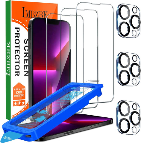 IMBZBK 3+3 Pack for iPhone 13 Pro Screen Protector, 9H+ Tempered Glass