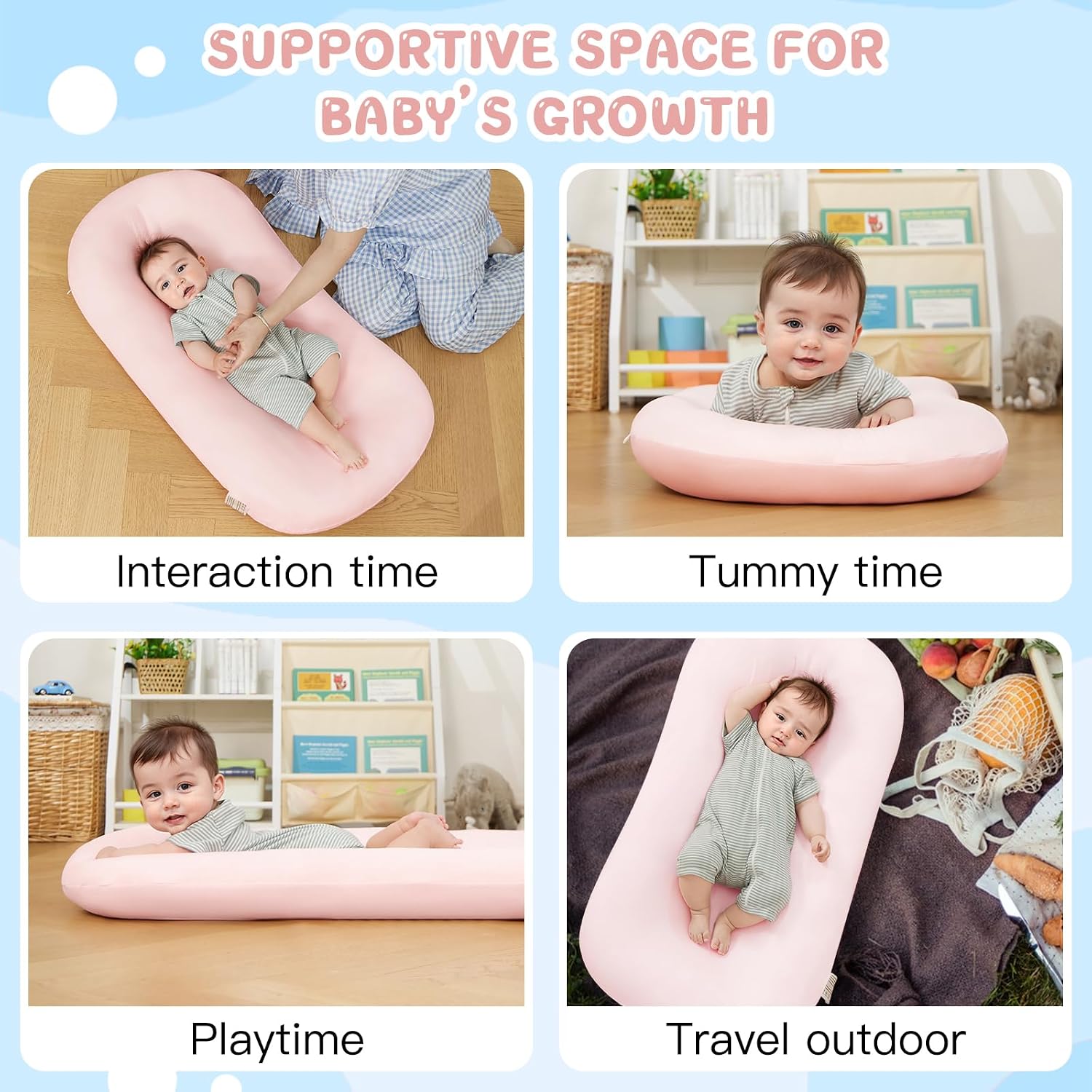 Baby Lounger for Newborn 0-24 Months Soft Cotton Infants Support Cushion
