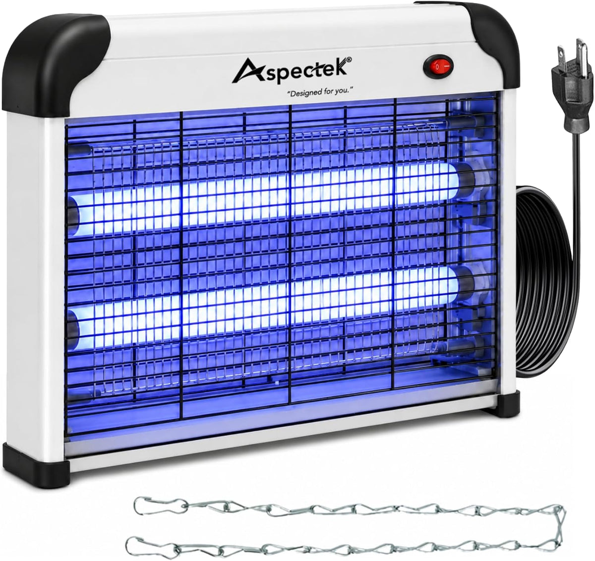 ASPECTEK 20W Bug Zapper, Electric Insect Killer for Indoor and Covered Outdoor, Mosquito, Fly and Moth Trap with Protective Mesh and Hanging Chain for Versatile Setup at Home, Patio and Garage