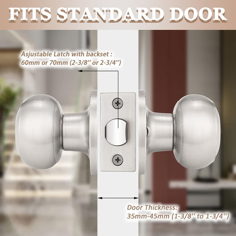 Probrico 3 Pack Round Passage Door Knob(Non-Locking Knobs), Keyless Doorknobs Interior/Exterior Door Lockset,Passage Knobs for Hallway/Closet,Satin Nickel Finish Modern Design Door Hardware