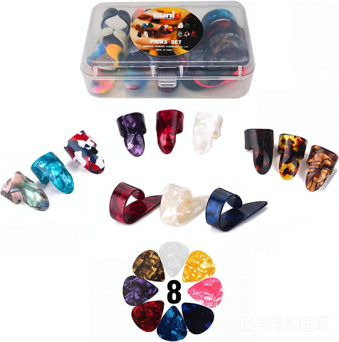 Celluloid Guitar Thumb Finger Picks Set (3 Pairs) with Case