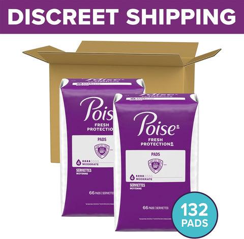 Poise Incontinence & Postpartum Pads for Bladder Leaks, 4 Drop Moderate Absorbency, Regular Length, 132 Count, Packaging May Vary
