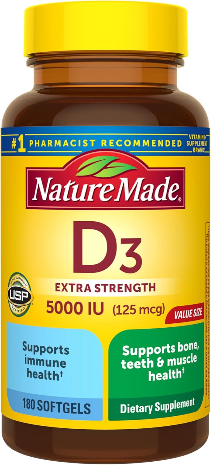 Nature Made Vitamin D3 5000 IU (125 mcg), 180 Vitamin D Softgels