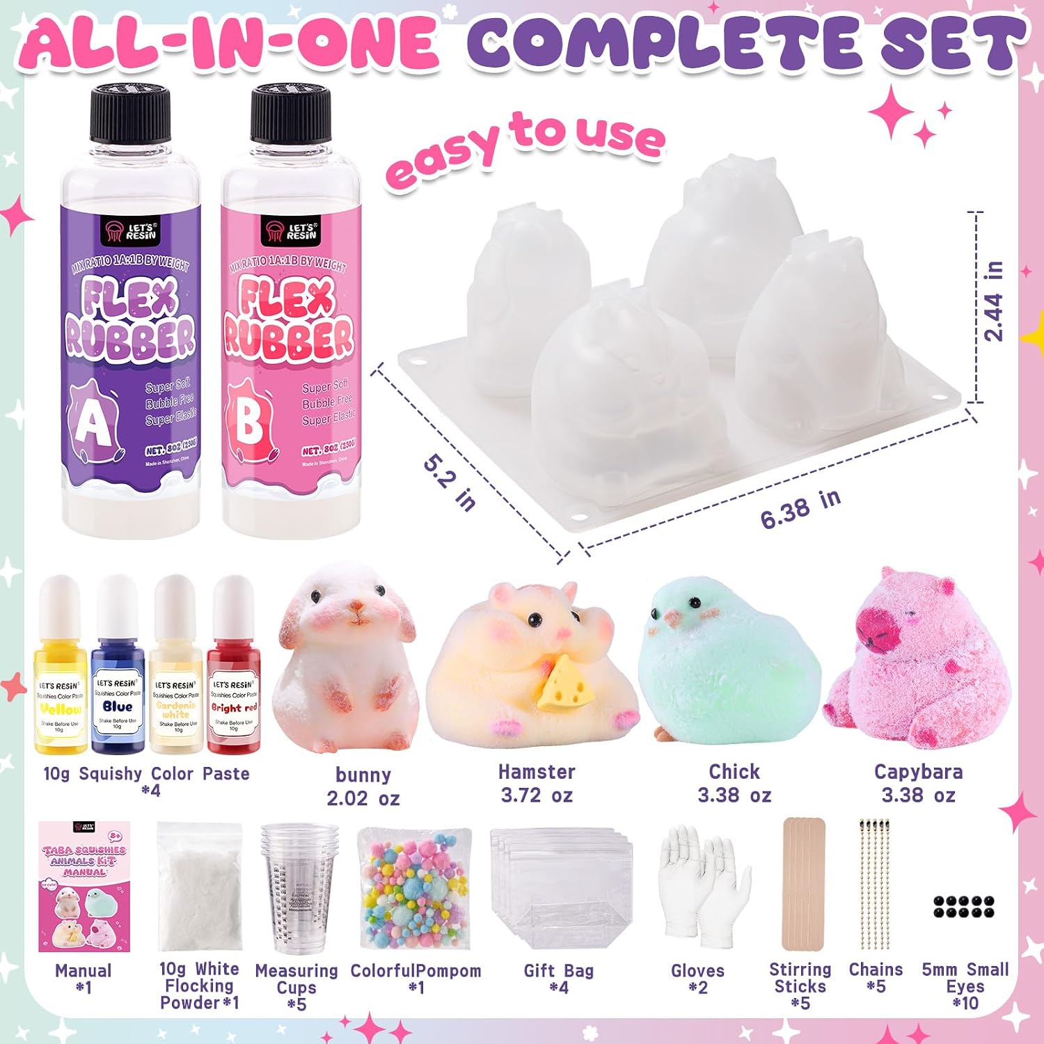 LET'S RESIN Flex Rubber for Taba Squishy Kit, All-in-one Beginner Kit