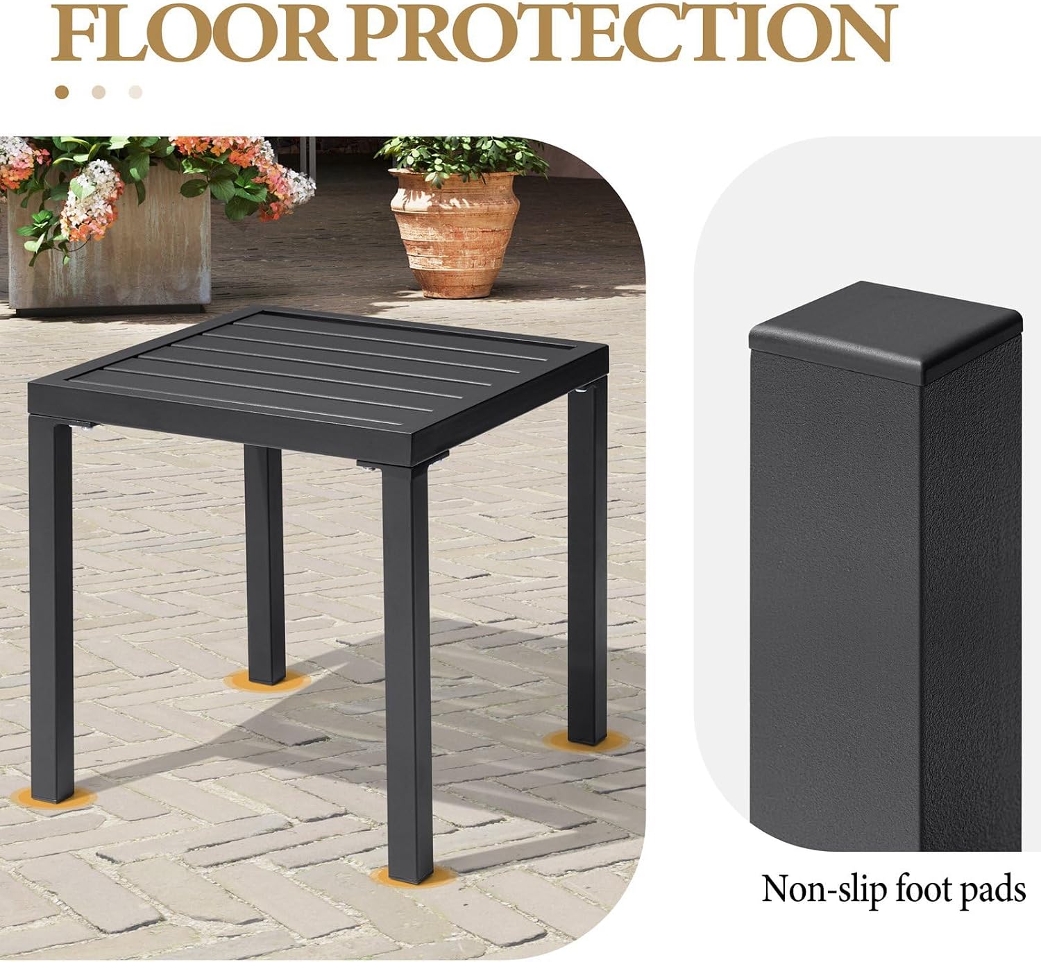 Outdoor Metal Side Table Set of 2, Patio Small Square End Table, Black