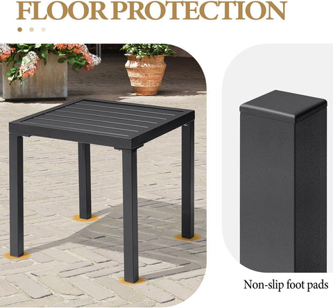 Outdoor Metal Side Table Set of 2, Patio Small Square End Table, Black