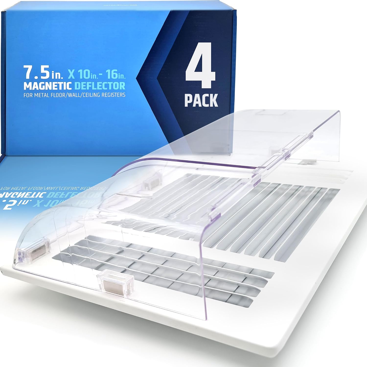 Larger (New Version) 7.5" Magnetic Vent Air & Heat Deflector (4 Pack) for Ceiling, Floor & Wall - Will Never Fall Off - Adjustable from 9.2” - 16” - Super Strong Neodymium Magnets Upgraded Design