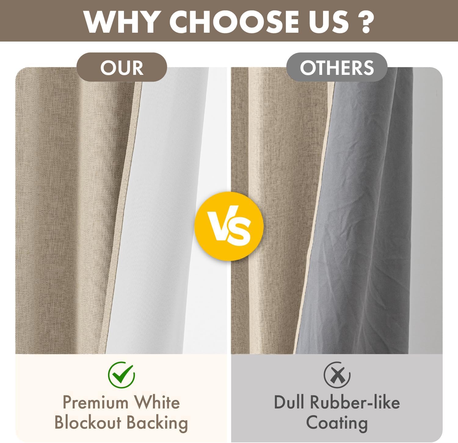 MIULEE 100% Blackout Linen Curtains for Bedroom 40W x 90L Oatmeal 2 Panels