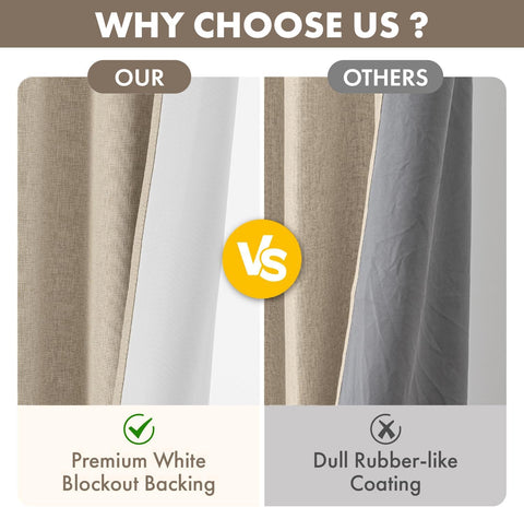 MIULEE 100% Blackout Linen Curtains for Bedroom 40W x 90L Oatmeal 2 Panels