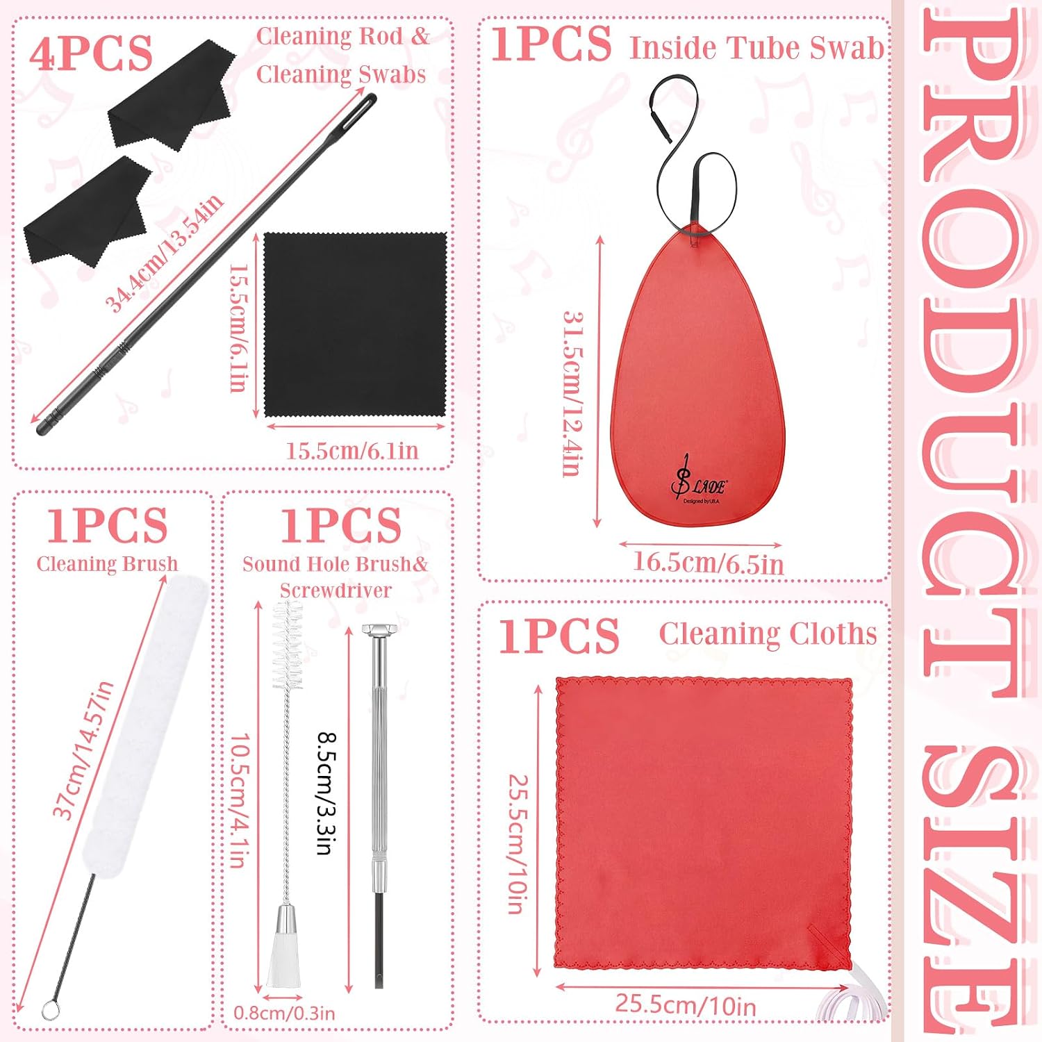 Vesici 40 Pcs Flute Cleaning Kit, Flute Care Accessories Set,Red