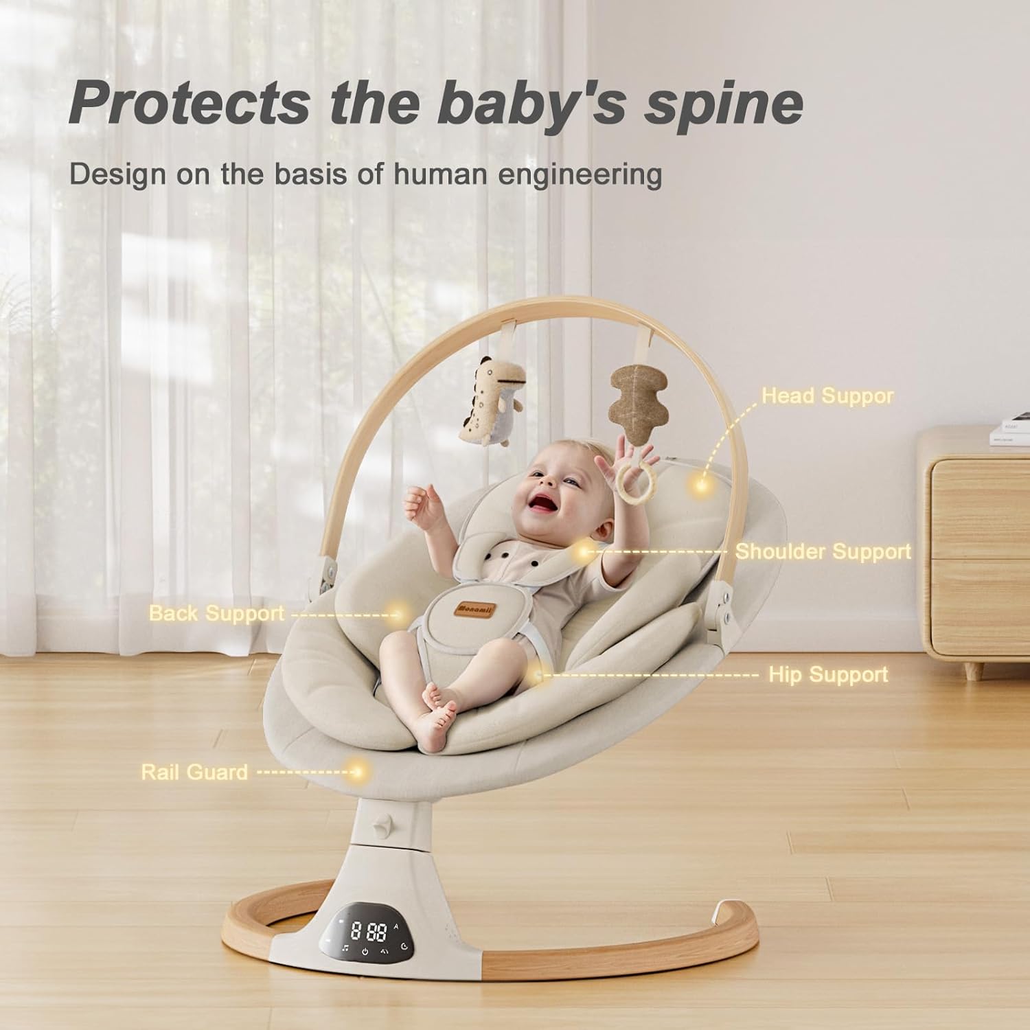 Monamii Baby Swings for Infants, Bluetooth Infant Swing with Music Speaker