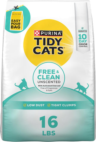 Purina Tidy Cats Free and Clean Unscented Clumping Cat Litter, 16 lb Bag