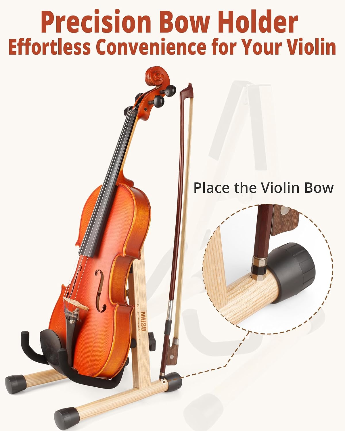 MUSO Wood Violin Stand with bow holder, Ukulele Stand, Wooden Stand for Mini Small Guitars, Banjo and Mandolin