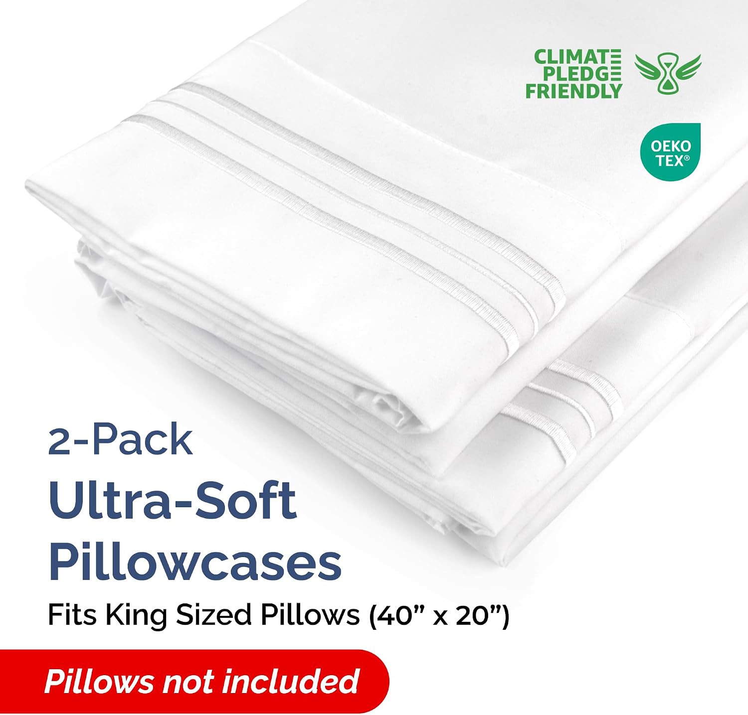 King Pillow Cases Set of 2 - Ultra Soft Cozy Pillowcase Covers - White