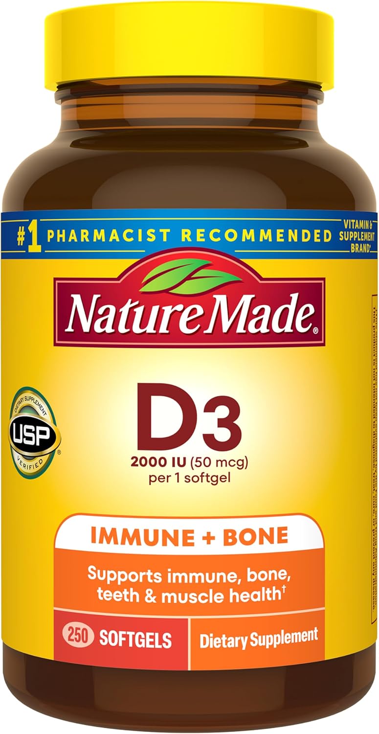 Nature Made Vitamin D3 2000 IU (50 mcg), 250 Vitamin D Softgels