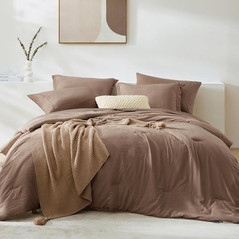 Queen Comforter Set-7 Pieces Soft Prewashed Bed in a Bag Queen Bedding Sets