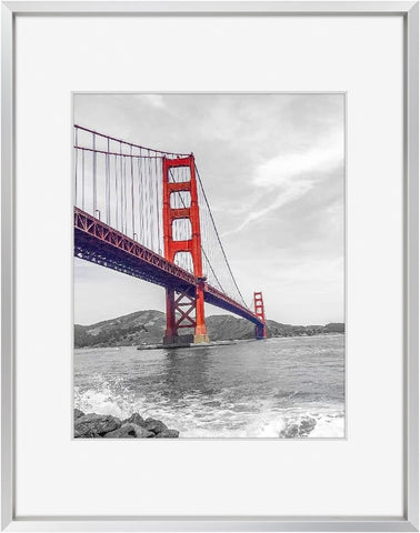 Frametory 11x14 Silver Aluminum Metal Picture Frame Mat for 8x10 Glass