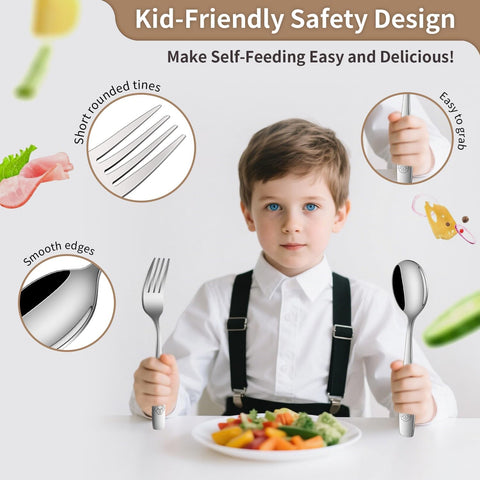 DEHOV Toddler Eating Utensils Set,Set Of 12 Food Grade Stainless Steel Silverware Sets For Kids,Dishwasher Safe Children Small Metal Spoons And Forks Flatware Sets