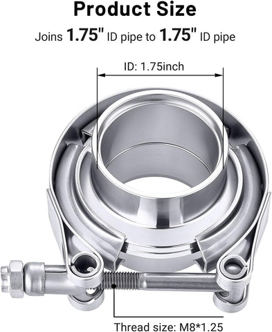 EVIL ENERGY V Band Clamp with Flange Male Female Stainless Steel (2, 1.75")