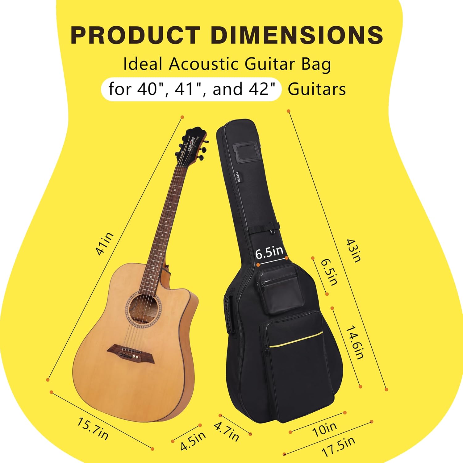 40/41/42" Acoustic Guitar Bag,Oxford Fabric with 0.35" Thick Padding