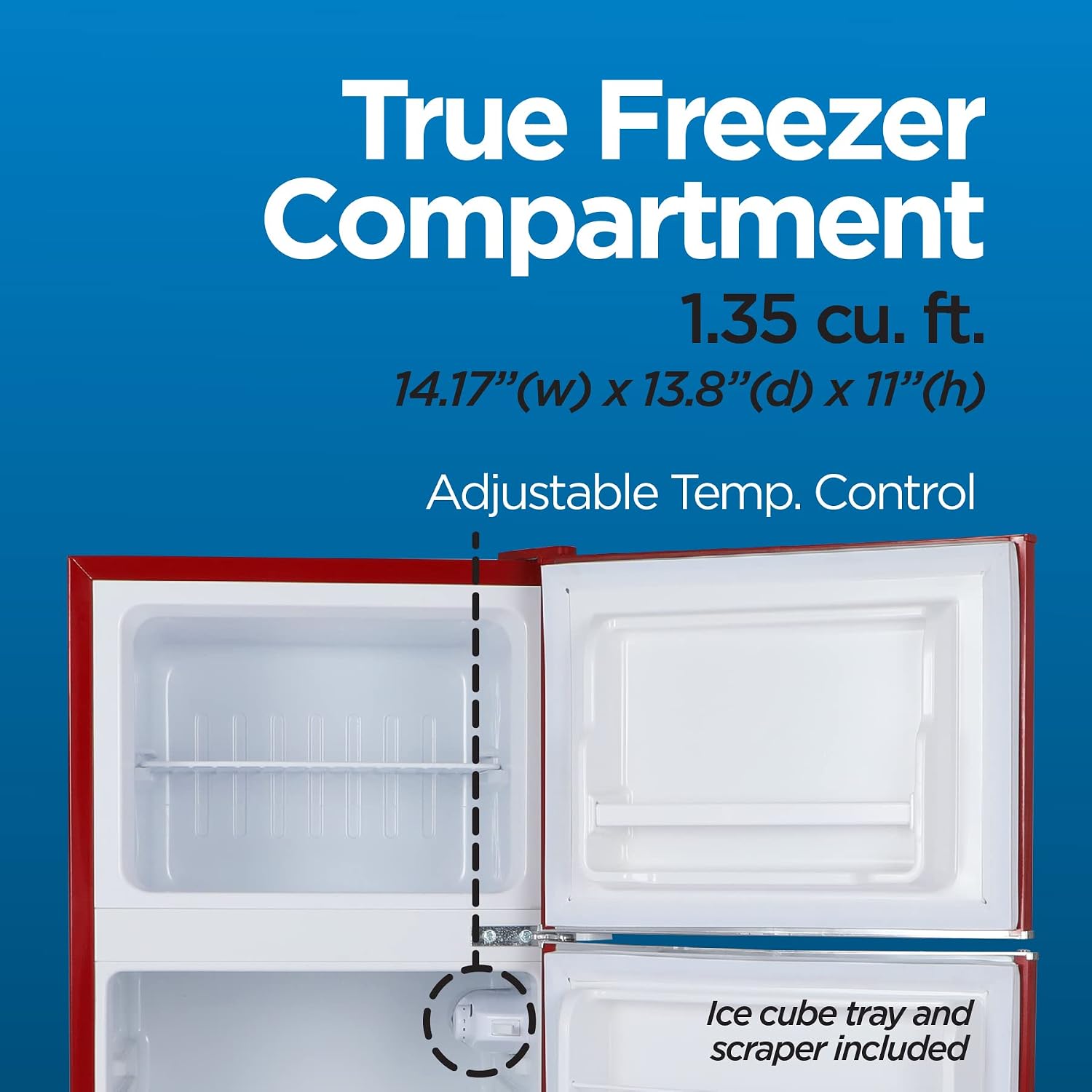 Commercial Cool 4.5 Cu. Ft. Refrigerator with Freezer, Vintage Style, Retro Fridge with 2 Slide-Out Glass Shelves, 6-Can Dispenser, Interior Light, R600a Refrigerant, CCRRD45HR, Red