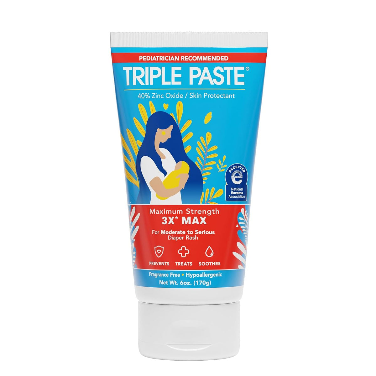 Triple Paste 3X Max Strength Diaper Rash Ointment, 40% Zinc Oxide, 6 oz