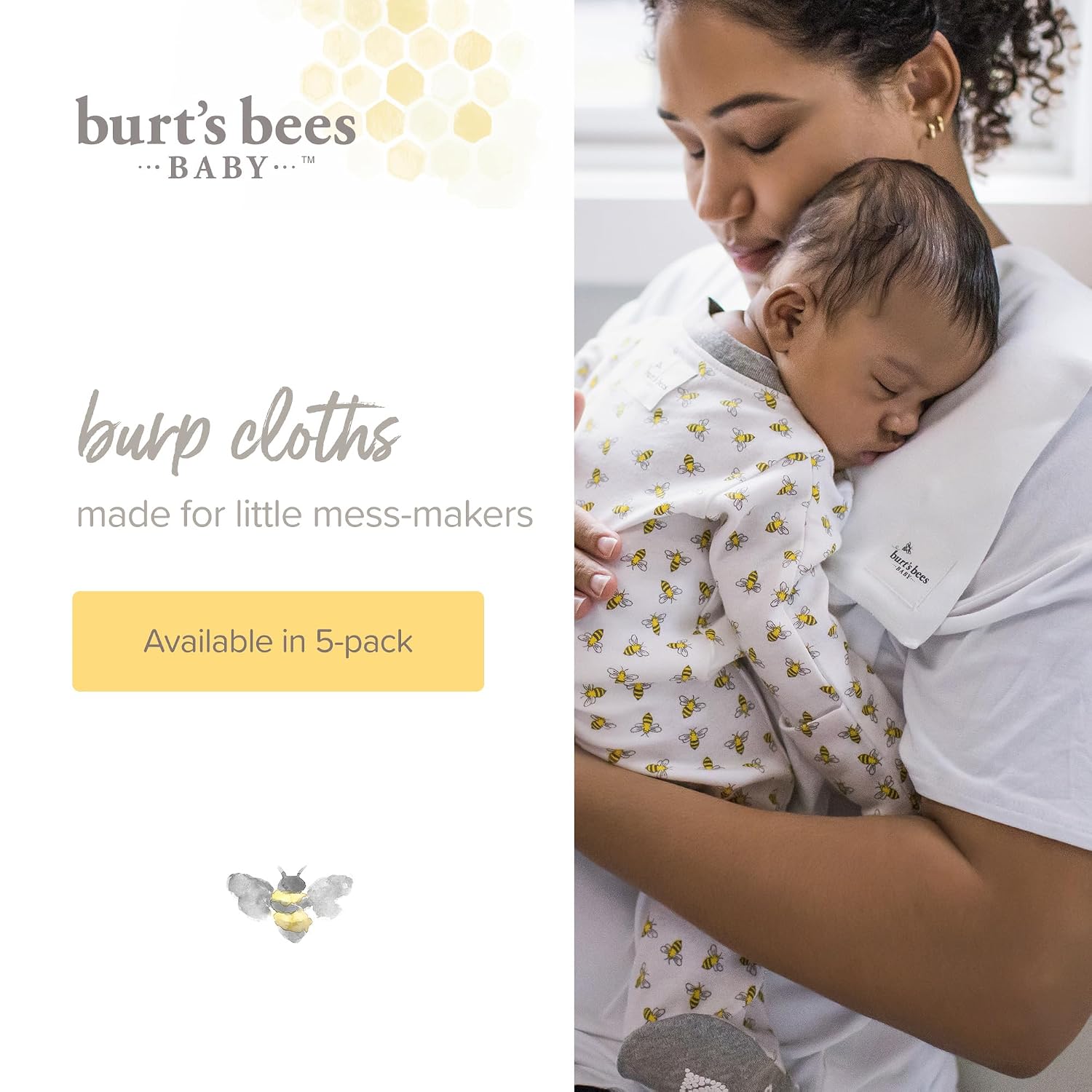 Burt's Bees Baby 100% Organic Cotton Burp Cloths, 17x11.75 in, 5-Pack