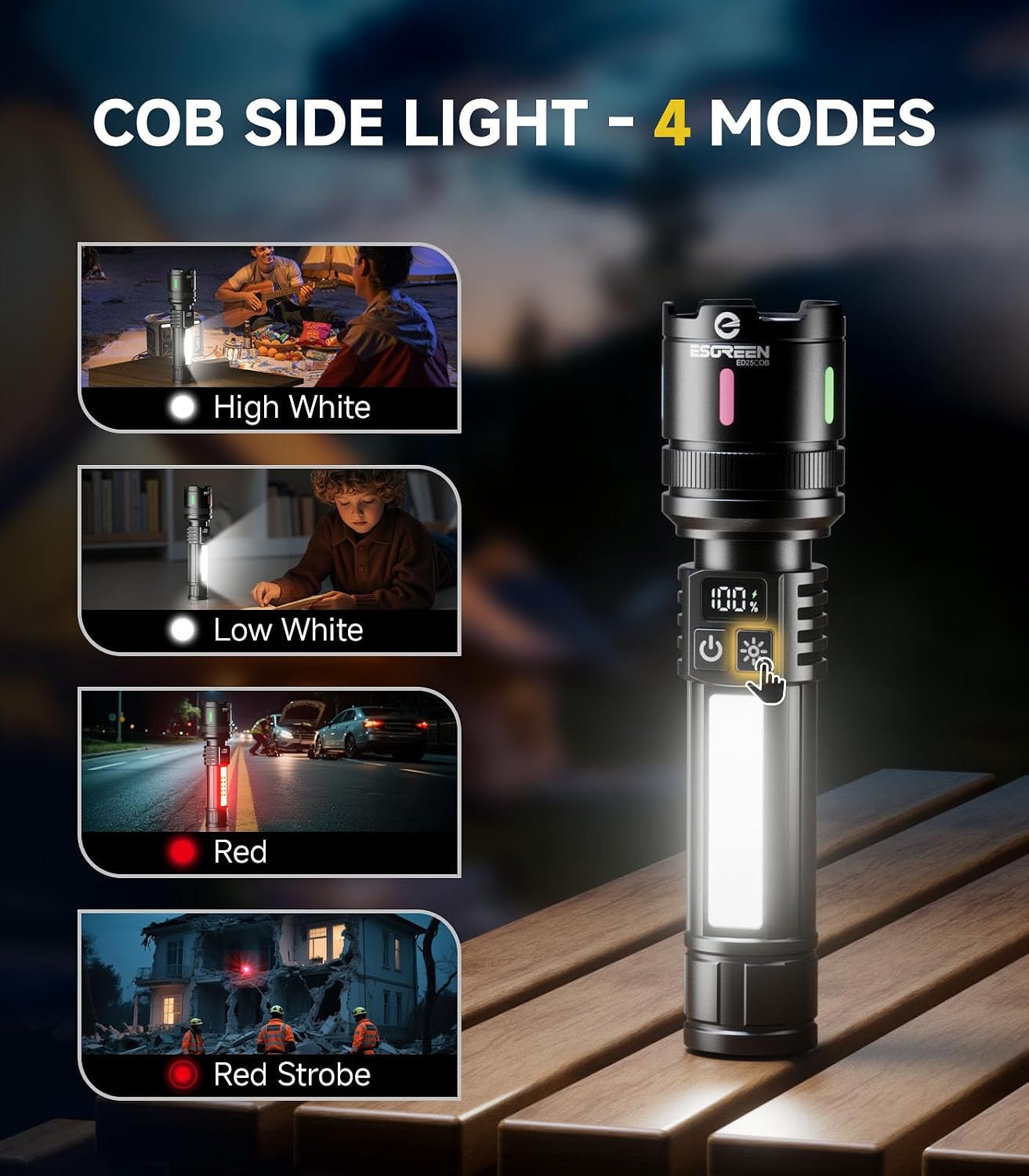 Esgreen Bright LED Rechargeable Flashlight High Lumen 20000 6 Inch - 2 Pack
