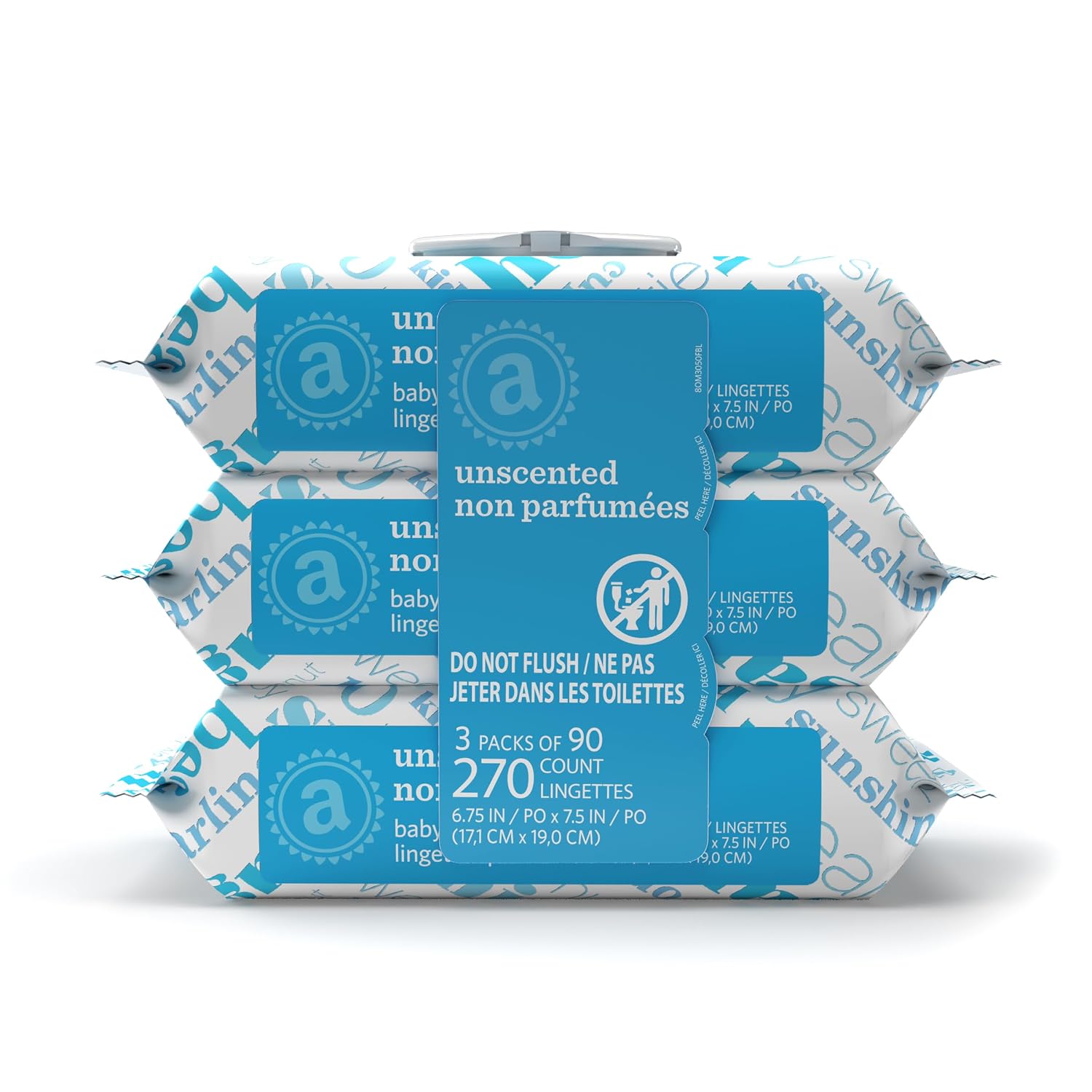 Amazon Elements Baby Wipes, Unscented, Hypoallergenic, Alcohol-Free, 270 Count, Flip-Top Packs