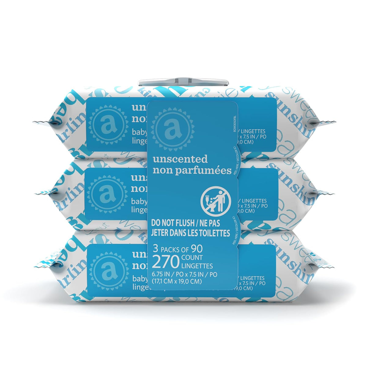 Amazon Elements Baby Wipes, Unscented, Hypoallergenic, Alcohol-Free, 270 Count, Flip-Top Packs