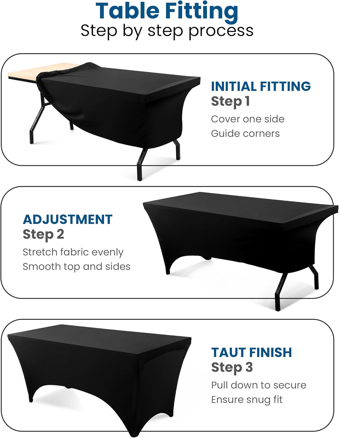 Utopia Kitchen Spandex Table Cloth 4 Pack [6FT, 72Lx30Wx30H Inch, Black]