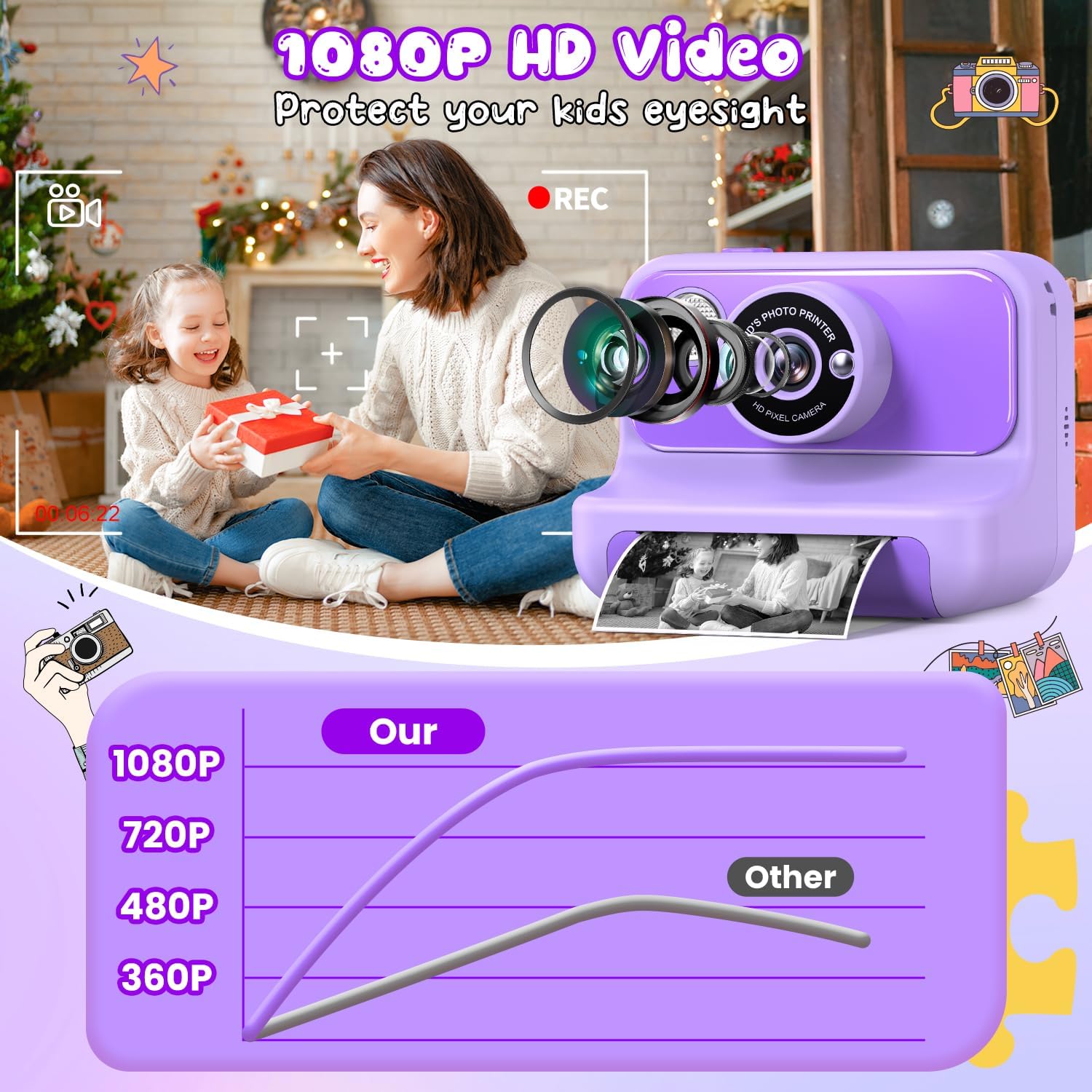 Kids Camera Instant Print, Christmas Birthday Gifts for Girls and Boys