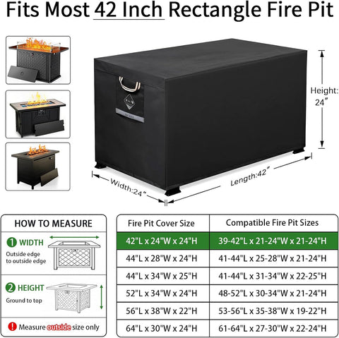 QH.HOME Fire Pit Cover Rectangular 42", 600D Heavy Duty 100% Waterproof