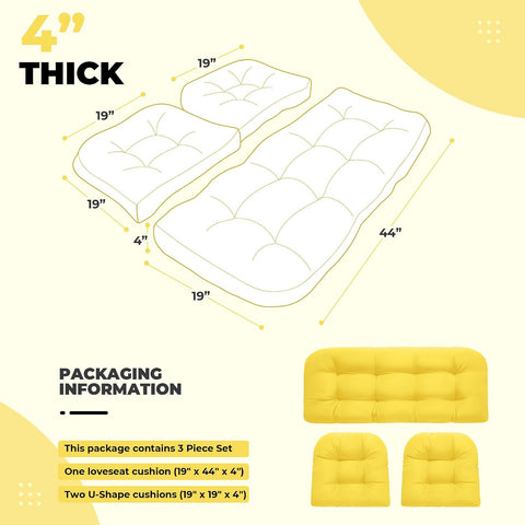 DANGHOOGY Wicker Chair Cushions, Waterproof 3Pcs Outdoor Cushion Set Yellow