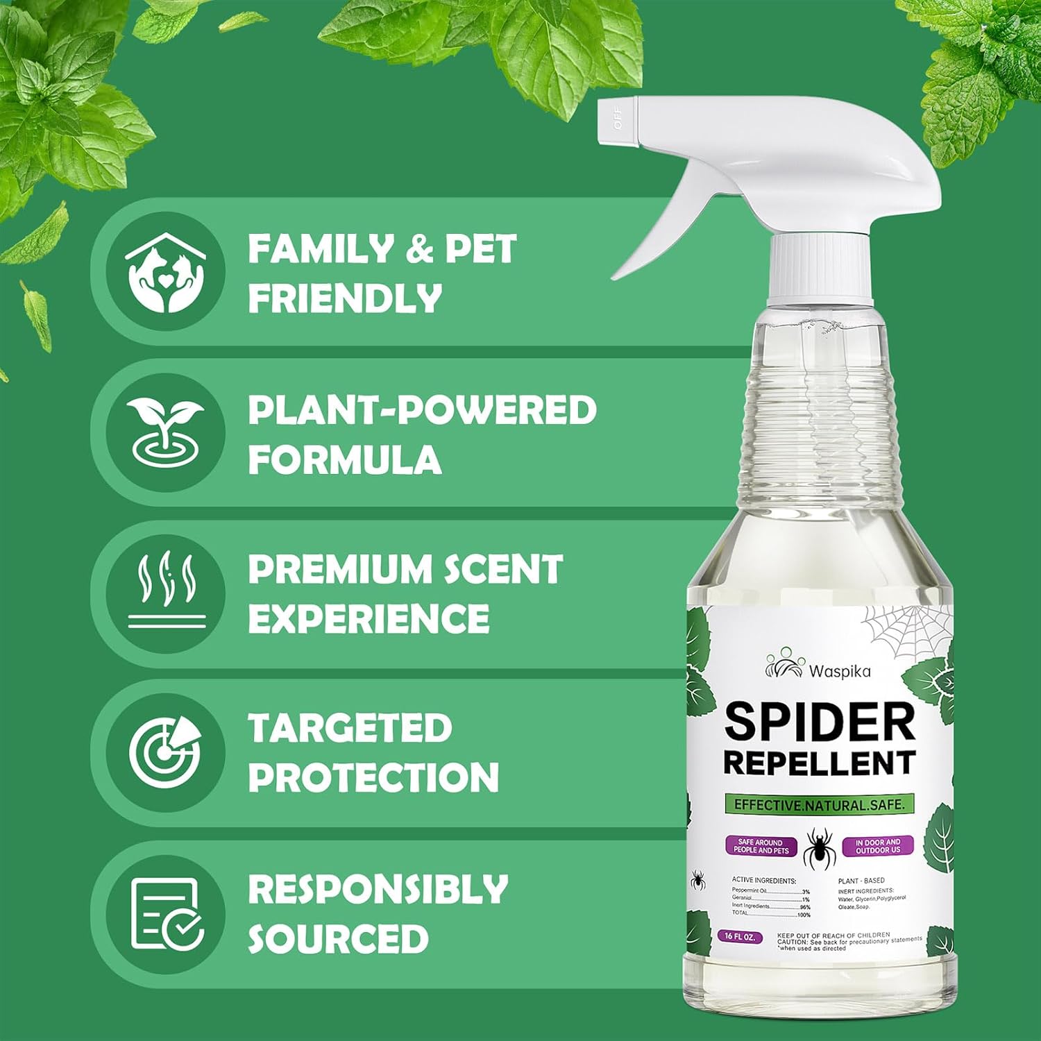 Peppermint Oil Insect and Spider Repellent Spray, Repels and Kills Ants and Bugs, Extra Strength Natural Plant Based Pest Control for Home, Kitchen and Garden, Safe for Family and Pets, 16 oz
