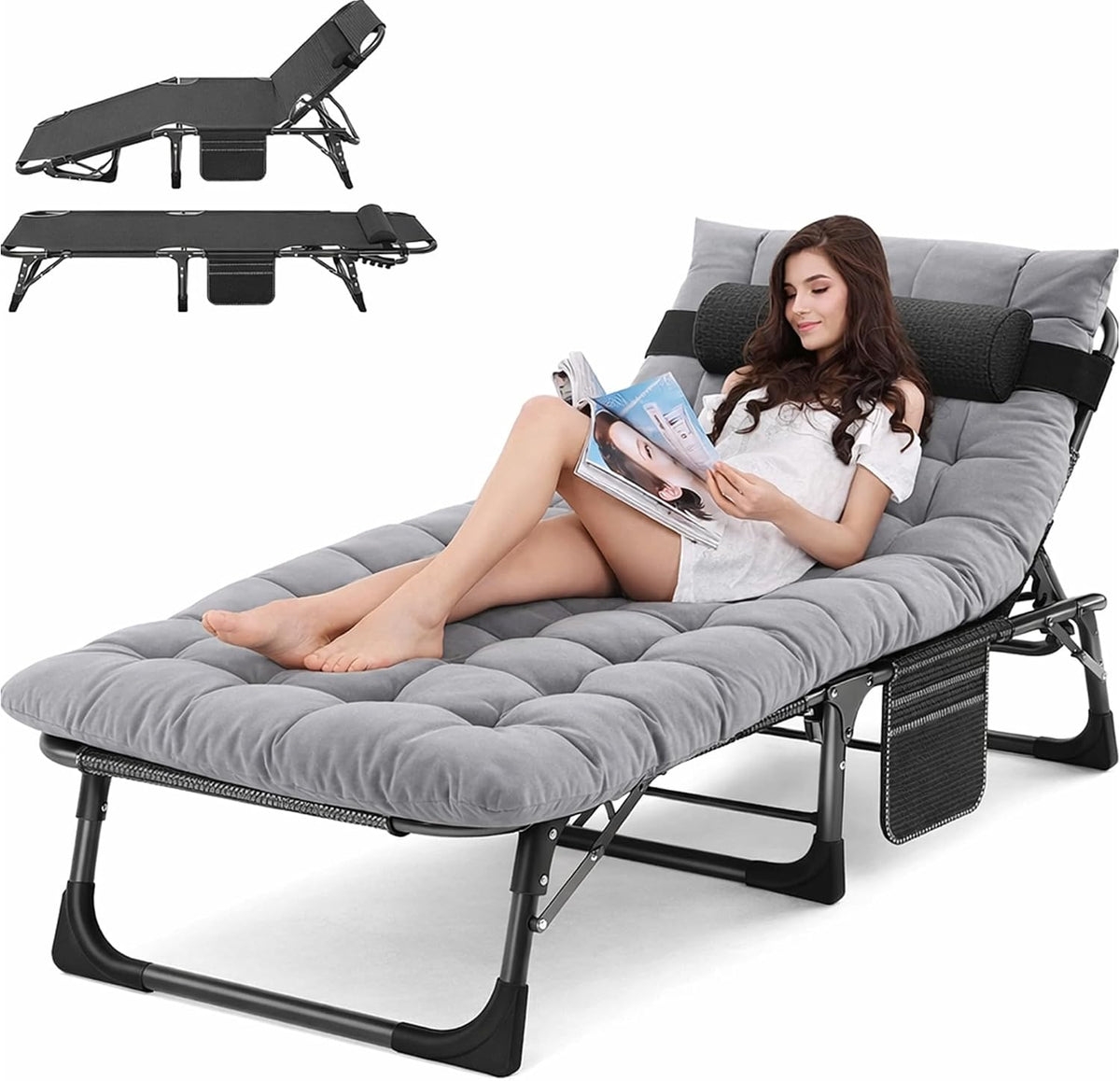 ABORON Tanning Chair, 5-Position Padded Folding Chaise Lounge