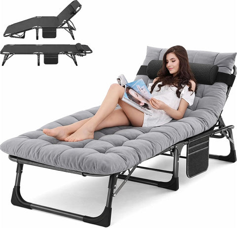 ABORON Tanning Chair, 5-Position Padded Folding Chaise Lounge