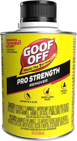 Goof Off Pro Strength Remover, Adhesive & Glue Remover for Dried Latex Paint, Caulk, Stickers, Decals, Tar, Asphalt - Works the 1st Time, 8 fl oz
