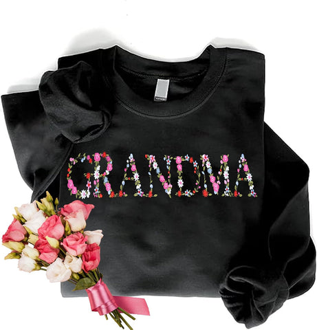 Embroidery Floral Grandma Sweatshirts For Women Gift Sweatshirt From Grandkids Flower Gift Mothers Day Christmas