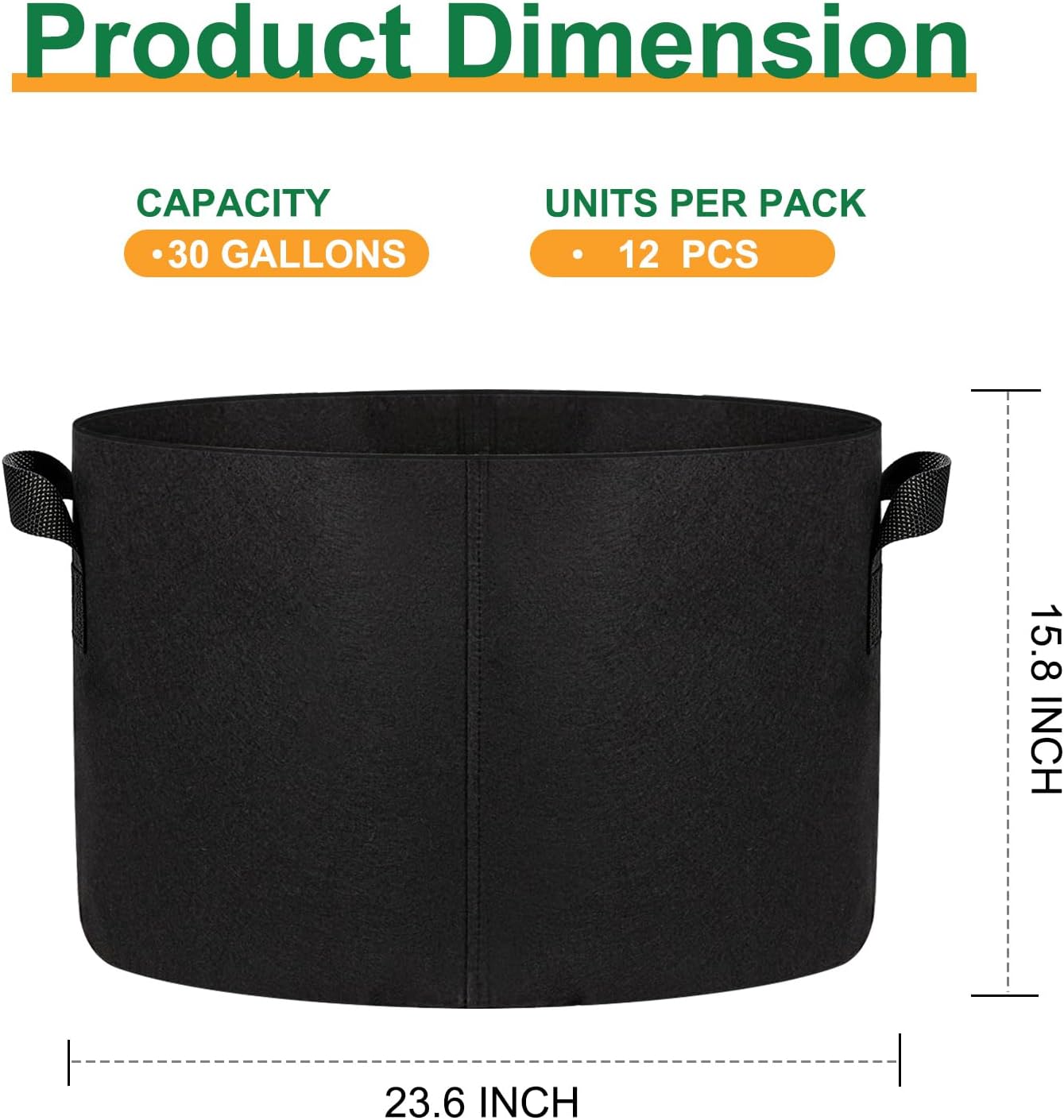 JERIA 12-Pack 30 Gallon Grow Bags, 300G Thickened Nonwoven Garden Pots,Heavy Duty Fabric Pots with Reinforced Handles