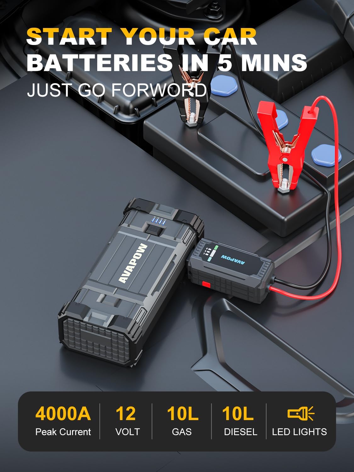 AVAPOW Car Jump Starter, 4000A Peak Battery