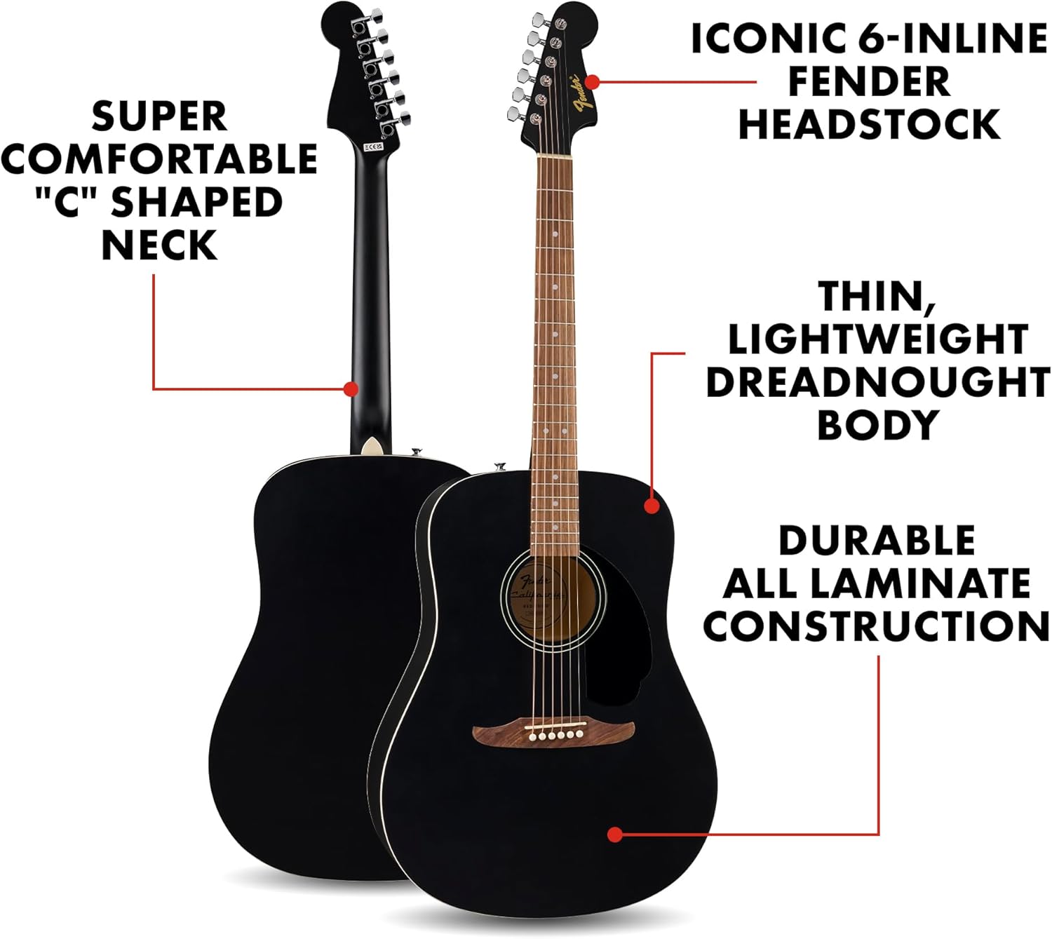 Fender California Debut Redondo Series Beginner Acoustic Guitar, Black