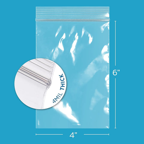 4" x 6" Small Reclosable Zip Bag - Heavy-duty 4 Mil, Bulk Case of 1,000 - Clear, Resealable Zip Top Lock for Storage & Packaging Food, Nuts, Bolts & Screws.