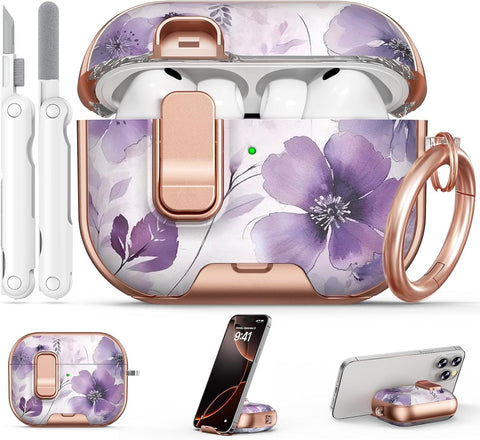 for AirPods Pro 3 Case 2025 with Safety Lock-Purple Flower