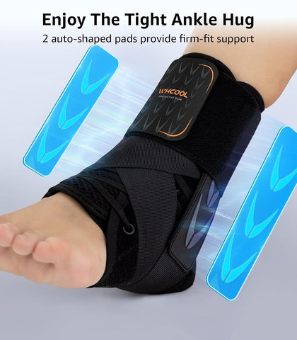 Slim-Fit Ankle Brace for Sprained Ankle, Quick Lace Up Ankle Support for Women Men With 2 Auto-Shaped Pads, Air Fabric Cool Ankle Stabilizer for Injury Recover, Running,Sports,S(10”-11.6”)