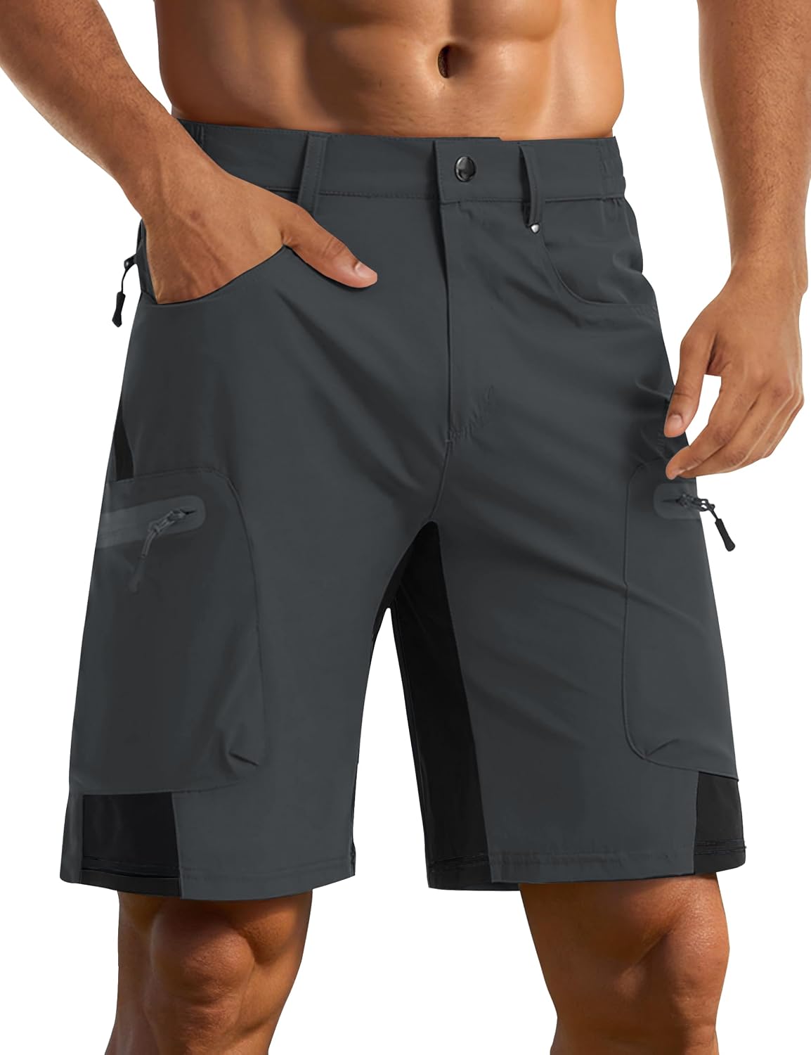 CRYSULLY Men's Lightweight Cargo Shorts Quick Dry Elastic Waist Hiking
