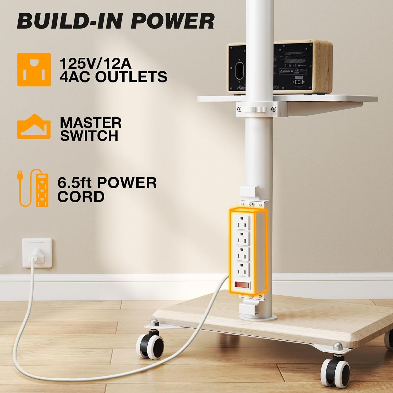 5Rcom Rolling TV Stand with Power Outlet for 32-60 inch TVs