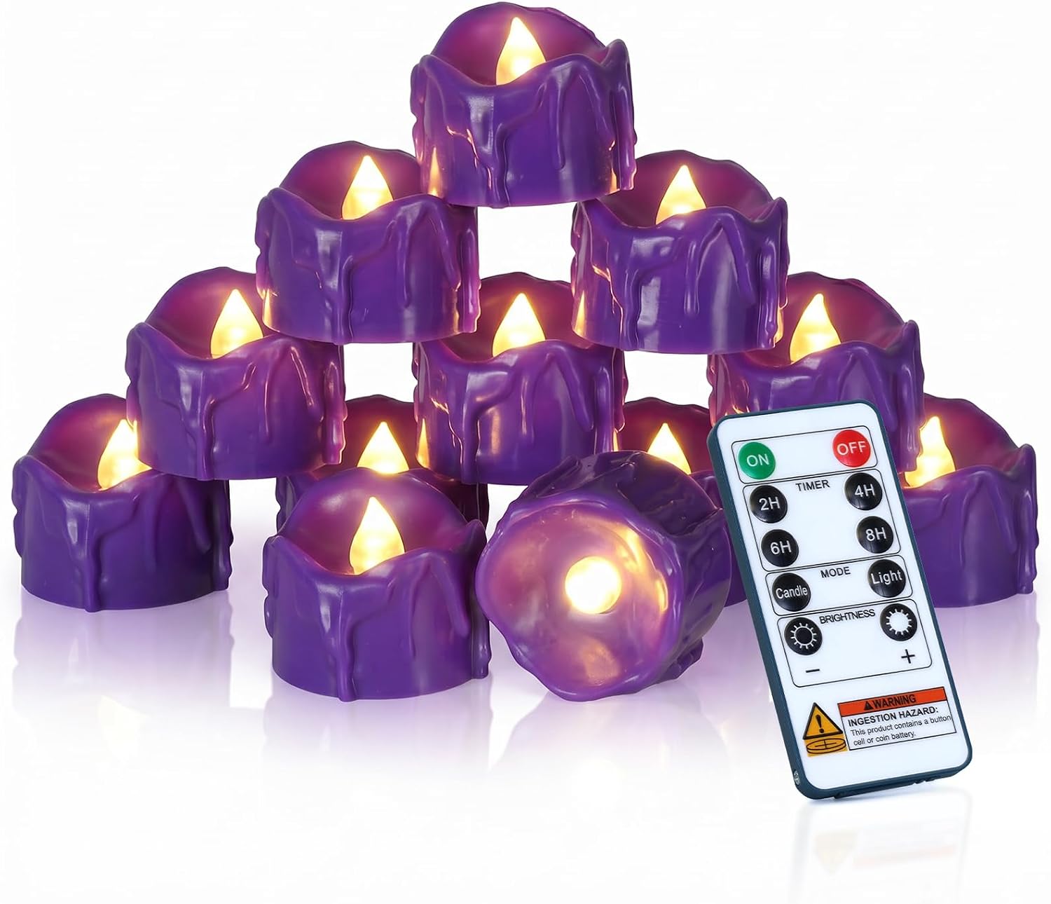 Homemory 24-Pack Purple Remote Flameless Battery Tea Light Candles, 400+Hrs