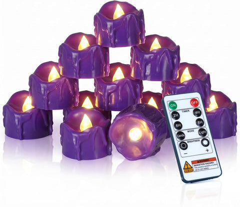 Homemory 24-Pack Purple Remote Flameless Battery Tea Light Candles, 400+Hrs